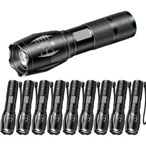 LED Flashlight 10 Pack, Bright Tactical Flashlights High Lumens with 5 Modes, Waterproof Zoomable Flash Light, Portable Flashlight for Camping Hiking Outdoor Home Emergency