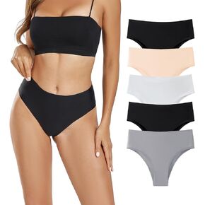 Seamless Womens Underwear No Show Bikini Panties Mid Rise Hi Cut Invisible Hipster Packs