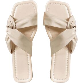 GORGLITTER Women's PU Leather Flat Sandals Cross Strap Open Toe Dressy Sandals