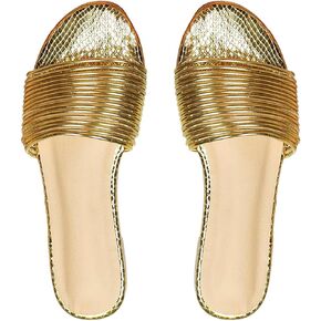 Verdusa Women's Metallic Open Toe Sandals Strappy Slides Outdoor Sandals