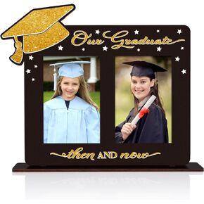 Then and Now Graduation Frames - Graduation Picture Frame 2024 Wood Two 4x6 Frame Openings Graduation Gift for Kids Daughter Son