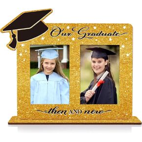 Then and Now Graduation Frames - Graduation Picture Frame 2024 Wood Two 4x6 Frame Openings Graduation Gift for Kids Daughter Son