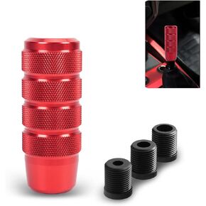 UGSHY 1 PC Car Gear Stick Shift Knob, 1.41" x 3.7" Knurled Stripe Anti-Slip Easy Grip Alloy Gear Shift Lever with 3 Thread Adapters M8 M10 M12, Universal Manual Automatic Transmission Vehicle (Black)