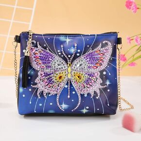 Diamond Painting Kits for Kids & Adult Cross-Body Handbag with Chain 5D DIY Rhinestone Cross Stitch Arts Craft Makeup Shoulder Bag Zipper for Christmas Gift Ross Beauty (Star Butterfly)