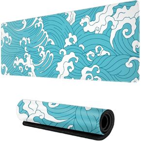 Blue and White Japanese Wave Gaming Mouse Pad XL, Large Non Slip Rubber Mousepad, Stitched Edges Desk Pad, Long Extended Mice Pad,31.5'' X 11.8'' in Kuwait