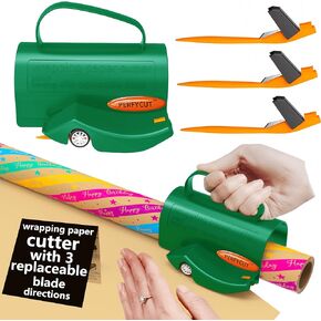 PERFYCUT Wrapping Paper Roll Cutter Tool with 3 pcs Replaceable Blade Kit Gift Wrapping Paper Cutter for Christmas and Birthday Wrapping Paper Gift Wrap Cutter Holder Tube Slicing Trimming.