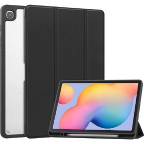 KuRoKo Galaxy Tab S6 lite 10.4 2022/2020/2024 Sleep Case with Pen Holder Ultra Slim Lightweight Shockproof Cover with Clear Transparent Back Shell for Galaxy Tab S6 lite 10.4-Black