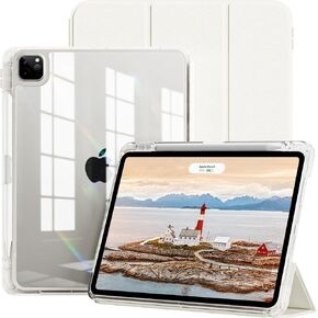 New Case for iPad Pro 11 inch (4th/3rd/2nd/1st Generation) 2022/2021/2020/2018 with Pencil Holder,2 in 1 Removable Cover with Sliding Drawer,Transparent Back, Auto Sleep/Wake,Beige