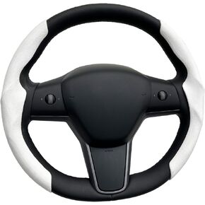 for Tesla Steering Wheel Cover Fluffy for Model 3/Y Suede Steering Wheel Wrap Protector Comfortable Grip Interior Accessories for Tesla 2017-2023 Model 3 Model Y (Grey)