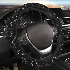 Whale Orca Killer Black 15 Inch Universal Steering Wheel Covers, Cute Car Accessories for Women and Girls