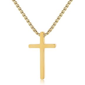 GAVU Christian Cross Necklace for Men, Silver Black Gold Stainless Steel Cross Pendant Necklace for Men Women