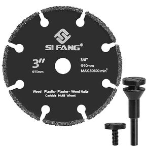 3 Inch Cut Off Wheel with 1/4" Mandrel Adapter for Die Grinder, 3/8" arbor Tungsten Carbide Blade Cutting Wheel for Drill, for Wood/Nails/Plastic/Plaster/Resin, Rotary Tool Attachments Cutter Disc