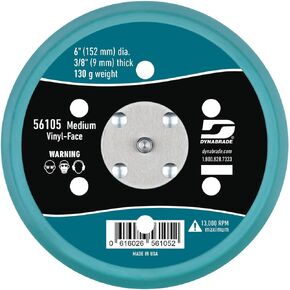 Dynabrade (56105) 6" (152 mm) Diameter Vinyl-Face Vacuum Sanding Disc Pad, Teal | 3/8" (10 mm) Thick Urethane Medium Density, Swirl-Free Finish, 5/16"-24 Male Thread