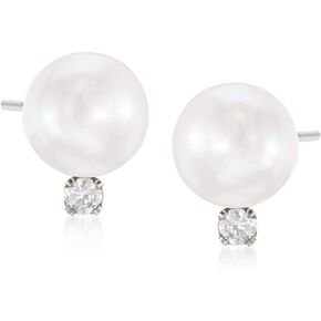 Ross-Simons 6-6.5mm Cultured Akoya Pearl and Diamond Accent Earrings in 14kt White Gold
