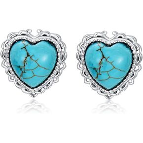 Turquoise Stud Earrings 925 Sterling Silver Western Genuine Blue Turquoise Earring Delicate Jewelry Gifts for Women Wife Girlfriend