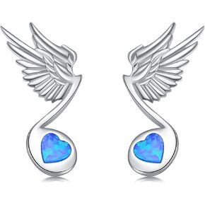 Music Note Earrings 925 Sterling Silver Angel Wings Music Stud Earrings with Blue Opal Musical Jewelry Gifts for Women Music Lovers in Kuwait
