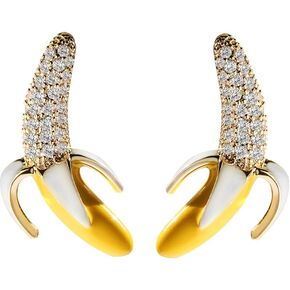 Yellow Summer Fruit Banana Earrings Small Cute Rhinestone Stud Earrings for Women