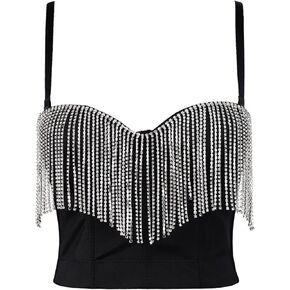 Women Reflective Metallic Tank Top Bustier Spaghetti Strap Crop Top Tight Sleeveless Tube Top Vest Blouse