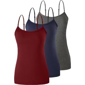 BAMBOO COOL Women's Camisoles Tanks Top Lingerie Spaghetti Strap Tank Tops and Slim-Fit Cami Undershirts 3 Pack