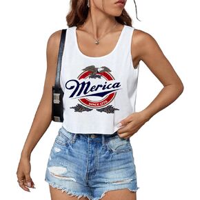 Funny 4th of July Crop Tops for Women Sexy American Flag Crop Tanks Tops for Teen Girls