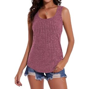 WOWENY Sleeveless Tank Top Slim Fitted Button Shirt Ribbed Basic Cami Shirts Summer Tops