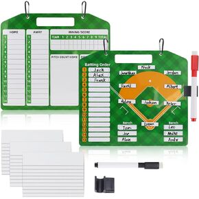 Magnetic Baseball Lineup Board, Double-Sided Dry Erase Baseball Coach Clipboard for Dugout Softball Baseball Coaching Accessories with 30 Lineup Cards, 2 Dry Erase Pen, 2 Carabiner)