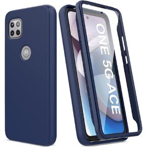 V/A for Motorola One 5G Ace Case with Built-in Screen Protector, Full Body Protection Shockproof Cover Case, [Rugged PC Front Bumper + Soft TPU Back Cover] Armor Protective Phone Case (Black)
