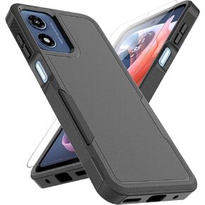 for Moto G Play 2024 Case: Dual Layer Protective Heavy Duty Cell Phone Cover Shockproof Rugged with HD Screen Protector - Military Protection Bumper Tough - Motorola Moto G Play 4G 2024, Black