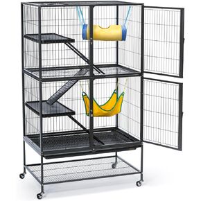 Prevue Pet Products Feisty Ferret Home with Stand, Black Hammertone with Hammock and Suede Ferret Tunnel 485
