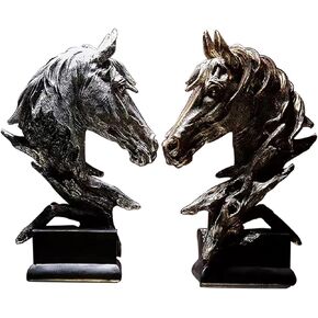 Horse Head Statue Decor Horse Sculpture Horse Decor for Home Coffee Table, Office, Bookshelf, Desk, Living Room, barn, Decor Horse Art Figurine Decorative（2 Pieces Horse Statue）