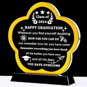 YWHL Inspirational Graduation Gifts for Her Him 2024, High School College Masters Degree PHD Graduation Gifts for Students, Laser Engraved Crystal Keepsake Gifts for Graduating Daughter Son Sister