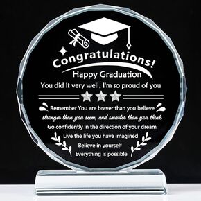 YWHL Inspirational Graduation Gifts for Her Him 2024, High School College Masters Degree PHD Graduation Gifts for Students, Laser Engraved Crystal Keepsake Gifts for Graduating Daughter Son Sister