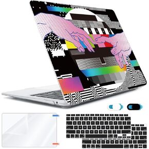 Compatible with MacBook Air 13 inch Case 2022 2021 2020-2018 Release M1 A2337 A2179 A1932 with Touch ID, Hard Print Case + Keyboard Cover + Webcam Cover + Screen Protector, Trendy Patches