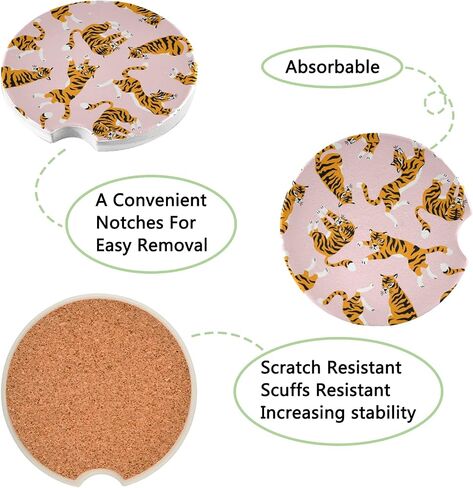 2 Pack African Elephant Car Coasters for Drinks Absorbent, Ceramic Car Cup Holder Coaster for Your Car with Fingertip Grip, 2.5 inch in Saudi Arabia
