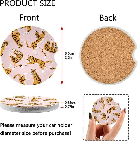 2 Pack African Elephant Car Coasters for Drinks Absorbent, Ceramic Car Cup Holder Coaster for Your Car with Fingertip Grip, 2.5 inch in Saudi Arabia
