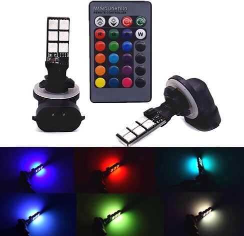 1797 881 LED RGB Fog Lights Bulb Amber Yellow White Multicolor 16 Color Changing Switch Kit Strobe Lamp Bulbs for Car Trucks Remote Control Switch Error Free Plug and Play 12V 5050SMD Replacement in Kuwait