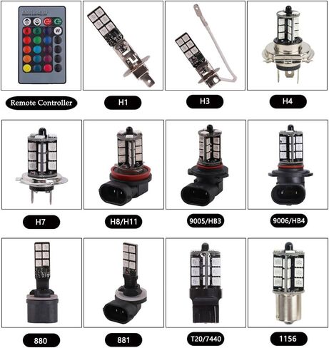 1797 881 LED RGB Fog Lights Bulb Amber Yellow White Multicolor 16 Color Changing Switch Kit Strobe Lamp Bulbs for Car Trucks Remote Control Switch Error Free Plug and Play 12V 5050SMD Replacement in Kuwait
