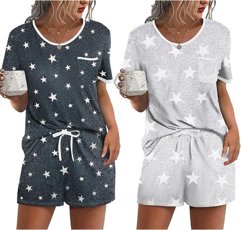 Ekouaer Pajamas Sets Women's Short Sleeve Sleepwear Soft Cotton Shorts PJ 2 Piece Lounge Set in Saudi Arabia