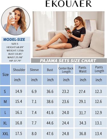 Ekouaer Pajamas Sets Women's Short Sleeve Sleepwear Soft Cotton Shorts PJ 2 Piece Lounge Set in Saudi Arabia