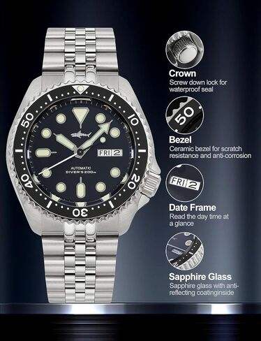 Heimdallr SKX007 Watches for Men, NH36A Movement Sapphire Crystal 200M Diving Automatic Watches C3 Luminous, 42mm Dial in Saudi Arabia