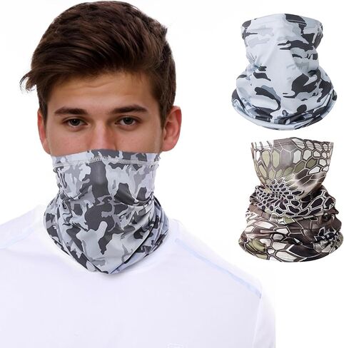 2 Pcs Neck Gaiter Face Mask for Men, Quick-Drying UV Protection Face Cover, Wind-proof Dustproof Breathable Fabric Scarf, Multiple Wearing Methods for Men Women Outdoor Skiing Fishing Hiking Cycling in Saudi Arabia