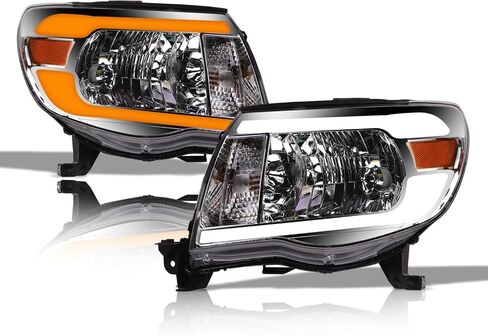Alpha Owls 8717745 Crystal Headlights With White LED Light Bar - Black Amber Fits 2005-2011 Toyota Tacoma in Saudi Arabia