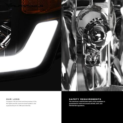Alpha Owls 8717745 Crystal Headlights With White LED Light Bar - Black Amber Fits 2005-2011 Toyota Tacoma in Saudi Arabia