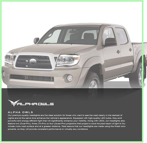 Alpha Owls 8717745 Crystal Headlights With White LED Light Bar - Black Amber Fits 2005-2011 Toyota Tacoma in Saudi Arabia