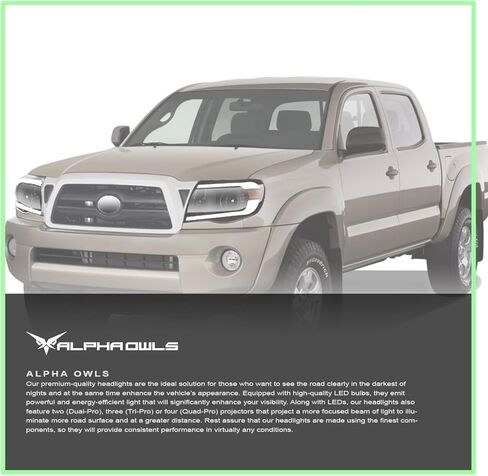 Alpha Owls 8717745 Crystal Headlights With White LED Light Bar - Black Amber Fits 2005-2011 Toyota Tacoma in Kuwait