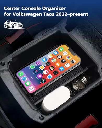 منظم وحدة التحكم المركزية من FIILINES لسيارة Volkswagen Taos 2022-2024، حاوية وحدة التحكم بمسند الذراع الثانوي مع حصائر حمراء وحصائر سوداء in Saudi Arabia