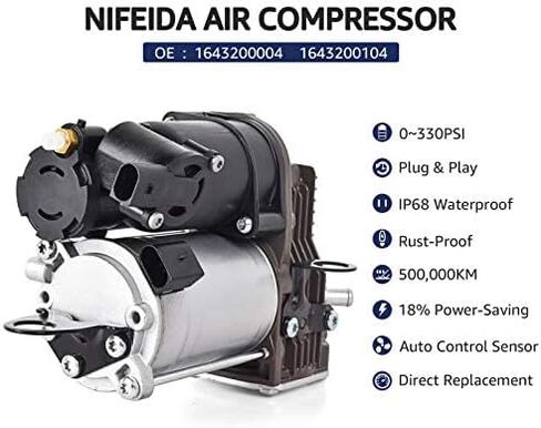 مضخة ضاغط تعليق هوائي Nifeida 1643201204 متوافقة مع 2006-2012 Mercedes Benz W164 X164 GL320 GL350 GL450 GL550 ML320 ML350 ML450 ML500 ML550 ML63 AMG 1643200004 1643200304 in Kuwait