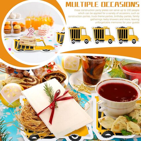 100 Pcs Construction Party Plates Construction Birthday Party Supplies Plates Construction Truck Shape Paper Plate for Boys Kids Birthday Dinner Dessert Plates Construction Party Supplies in Saudi Arabia