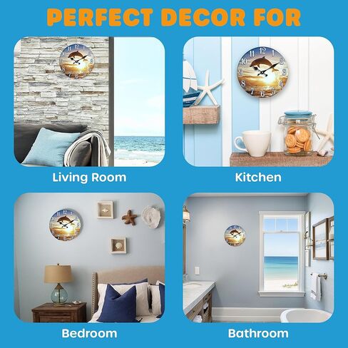 ساعة زجاجية قابلة للطي ساحلية، ديكور حائط صامت أزرق مقاس 13 بوصة in Kuwait