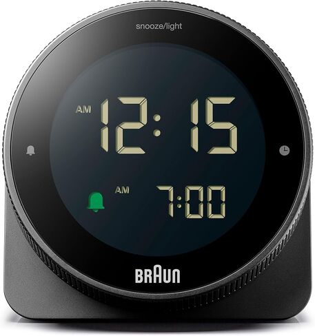 Braun Digital Alarm Clock with Snooze, Negative LCD Display, Rotating bezel for quick time setting, Crescendo Beep Alarm in Black, model BC24B. in Saudi Arabia